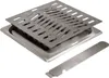 A stainless steel grill grate and drip pan set with a tool, shown against a white background. Produktbild-Vorschau