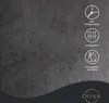 Marketing image showing product features with icons and text on a textured gray background. Produktbild-Vorschau