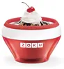 A Zoku ice cream maker in red and white, filled with ice cream, whipped cream, chocolate sauce, nuts, and a cherry on top. Náhľad obrázku produktu