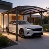 A white car is parked under a modern carport at dusk, with ambient lighting illuminating the scene. Produktbild-Vorschau