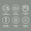 A grid of icons with German text describing product features. Voir les images du produit