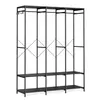 A black metal garment rack with shelves against a white background. Náhled obrázku produktu
