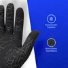 A close-up of a black glove with a blue background featuring icons and text. Produktbild-Vorschau