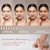 Four images of a woman's face under different lighting conditions, with a row of light indicators and text describing lighting modes and brightness adjustment. Podgląd zdjęcia produktu
