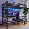 A gaming loft bed setup in a modern bedroom, featuring a desk, computer monitors, and gaming chair. Podgląd zdjęcia produktu
