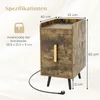 A diagram showing the dimensions of a nightstand with a power cord and plug. Podgląd zdjęcia produktu