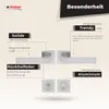 A marketing image showcasing a door handle set with descriptive text highlighting its features and benefits. Produktbild-Vorschau