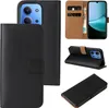 A collage of images showing a black flip phone case for a Xiaomi Redmi 15C, including interior card slots and a stand function. Produktbild-Vorschau