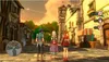 Three characters stand in a town square with buildings and a clock tower. Produktbild-Vorschau