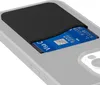 A black card holder attached to the back of a transparent phone case, with a Visa credit card inserted. Produktbild-Vorschau