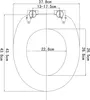 A top-down view of a toilet seat with dimensions indicated by lines and text. Produktbild-Vorschau