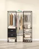 A metal garment rack with clothes and storage compartments. Náhled obrázku produktu