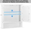 An open white cabinet with adjustable shelves and a mirror on the right door. Produktbild-Vorschau