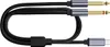 A black audio cable with two 6.35mm jack connectors on one end and a USB Type-C connector on the other, laid out on a white background. Anteprima dell’immagine prodotto