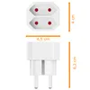 A white electrical adapter with dimensions indicated. Produktbild-Vorschau