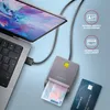 A card reader connected to a laptop, with a national ID card and a credit card shown. Podgląd zdjęcia produktu