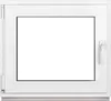 A white window frame with a clear glass pane, shown from the front. Produktbild-Vorschau