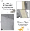 Collage of images showing a cat scratching post with text descriptions of its features. Produktbild-Vorschau