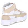 A side view of a Puma Karmen Rebelle Mid sneaker in white and light sand. Produktbild-Vorschau