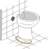 A toilet with a sealing ring on the floor, next to a tiled wall. Produktbild-Vorschau