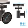 A collage showing two views of a black LED outdoor wall light, with dimensions and IP rating indicated. Produktbild-Vorschau