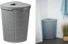 A gray laundry hamper with a lid is shown from the front. Produktbild-Vorschau