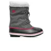A single gray winter boot with white fur trim and pink accents is shown against a white background. Produktbild-Vorschau