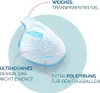 A close-up diagram of a clear and blue gel insole with text callouts. Produktbild-Vorschau