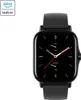 A black smartwatch with a black strap is shown against a white background. The watch face displays the time and heart rate. Voir les images du produit