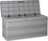 A grey plastic storage box with its lid open, shown from a front-left angle. Produktbild-Vorschau