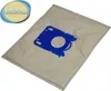 A vacuum cleaner bag with a blue plastic adapter is shown on a white background. Produktbild-Vorschau