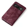 A burgundy flip case for a Google Pixel 8 phone, shown from a diagonal top-down view. Produktbild-Vorschau