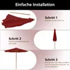 An instructional diagram showing the steps to assemble a patio umbrella. Anteprima dell’immagine prodotto