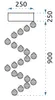 A diagram showing the dimensions and placement of a spiral chandelier with crystal elements. Produktbild-Vorschau