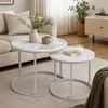 Couchtisch Rund aus Holz,Satztisch 2er Set,Imitation Marble Produktbild-Vorschau 2