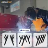 A welder works on metal, with three images of table legs displayed below. Náhled obrázku produktu