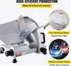 A commercial meat slicer with feature callouts. Podgląd zdjęcia produktu