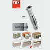 A product catalog page showing a metal hollow wall anchor, its application, and various building materials it can be used with. Náhled obrázku produktu