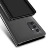 A close-up shot of a black flip case for a smartphone, showing the camera module. Produktbild-Vorschau