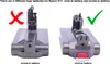 Two Dyson V11 batteries are shown side-by-side, one with a red X indicating it is not compatible, and the other with a green checkmark indicating it is compatible. Voir les images du produit