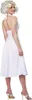 A woman wearing a white dress and blonde wig, posing for a product image. Produktbild-Vorschau