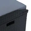 A close-up view of a black rattan storage bench with a gray cushion. Produktbild-Vorschau