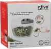 The image shows the retail packaging for a mini manual food chopper. Voir les images du produit
