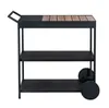 A black outdoor kitchen serving cart with wooden slats on the top shelf. Produktbild-Vorschau