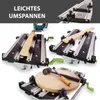Collage of images showing a workbench with different tools and materials being clamped and worked on. Produktbild-Vorschau