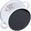 A white enamel pot with a floral design and a black interior. Podgląd zdjęcia produktu