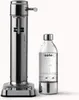A silver AARKE Wassersprudler Carbonator 3 with a PET bottle on a white background. Produktbild-Vorschau