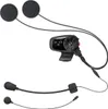 A black Sena communication system for helmets, including two ear speakers, a main unit, and two microphones. Produktbild-Vorschau