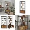 Collage of images showing a rustic brown and black shelving unit with doors, displayed in different settings and angles. Podgląd zdjęcia produktu