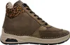A side view of a brown high-top sneaker with leopard print accents. Produktbild-Vorschau
